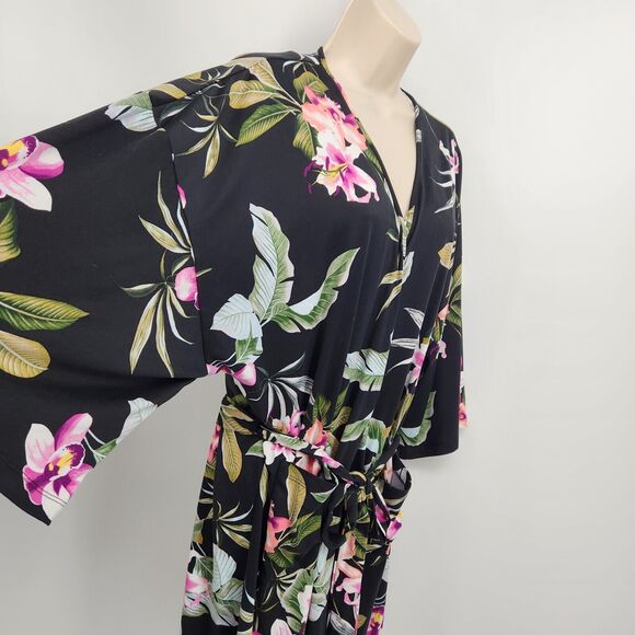 Apt. 9 Other - Apt.9 Short Tie Robe Women Size XL Black Floral Pockets Light